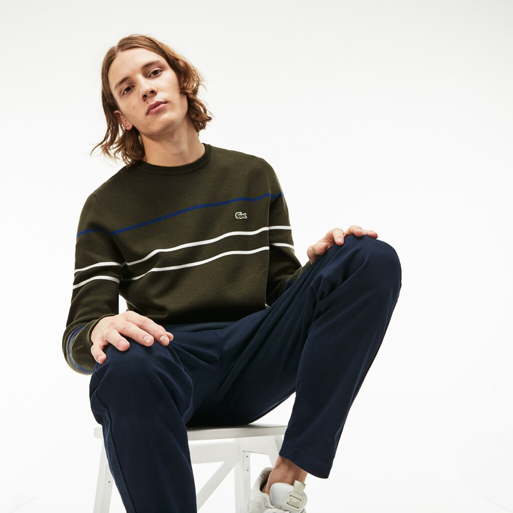 Crew Neck Multicolor Striped Milano Cotton Sweater | Lacoste Mens