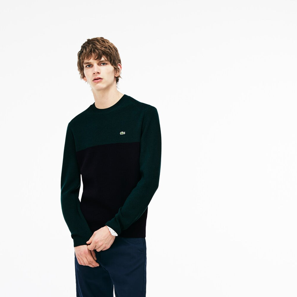 Crew Neck Ribbed Wool Sweater | Lacoste Mens