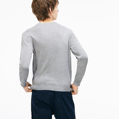 Crew Neck Lettering Ribbed Pima Cotton Sweater | Lacoste Mens