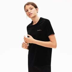 Wo LIVE Crewneck Golden Signature Velvet T-Shirt | Lacoste Womens