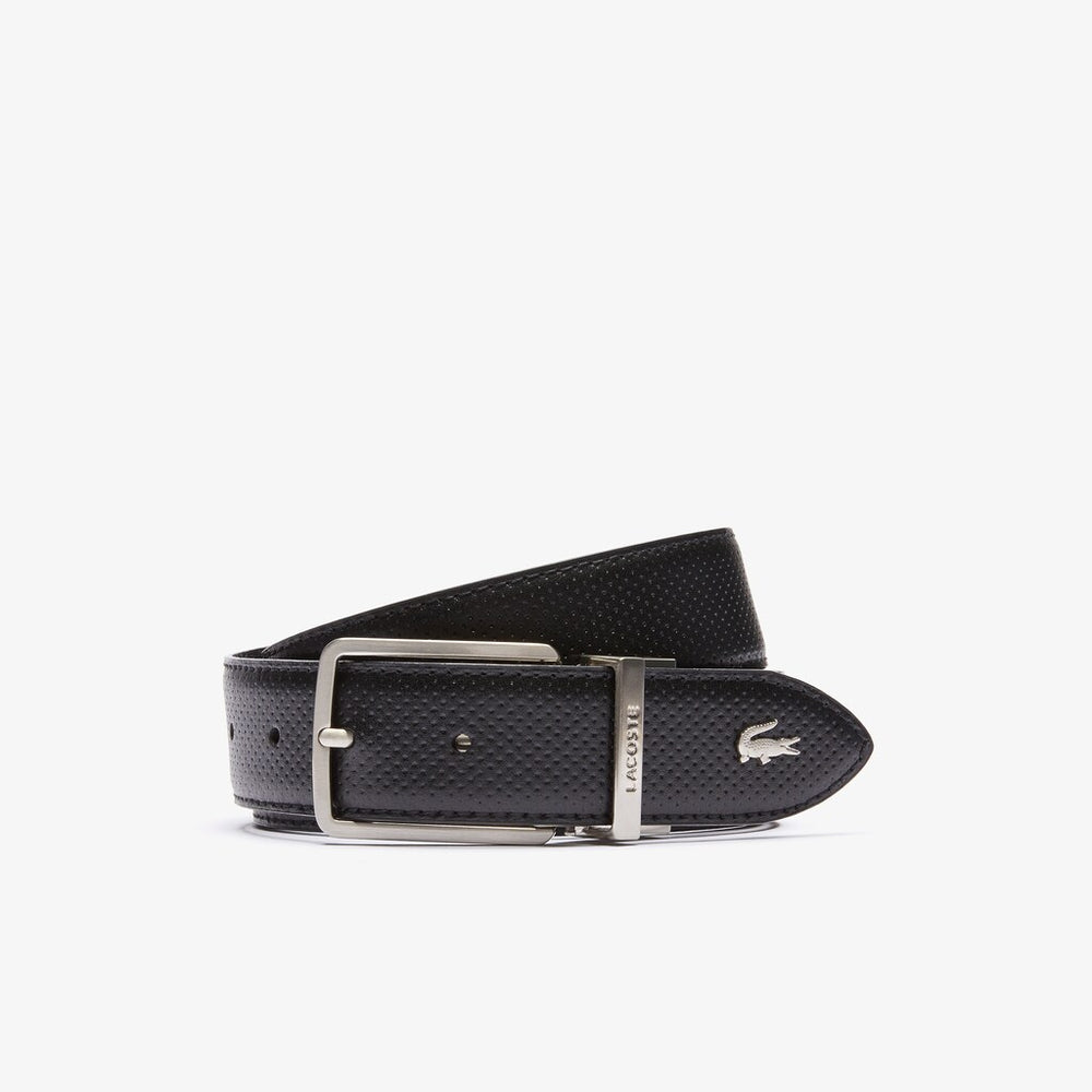 Engraved-Buckle Reversible Piqué Leather Belt | Lacoste Mens