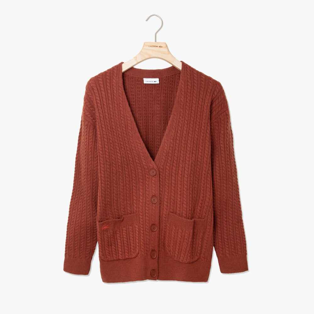 Wo Wool And Cashmere Blend Cable Knit Cardigan | Lacoste Womens
