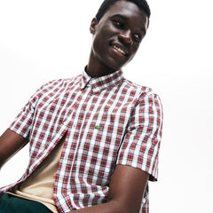 Short Sleeve Plaid Poplin Shirt | Lacoste Mens