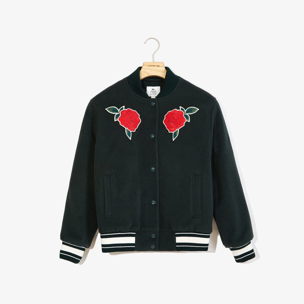 Wo LIVE Rose-Embroidered Varsity Jacket | Lacoste Womens