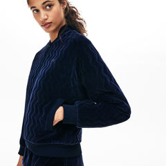 Wo Chevron-Stitch Velour Cropped Varsity Jacket | Lacoste Womens