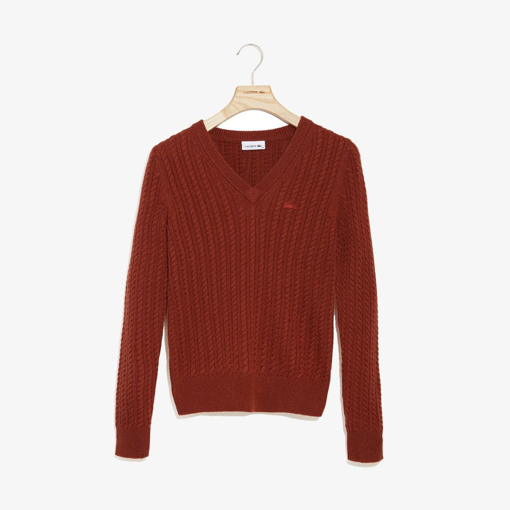 Wo Wool And Cashmere Blend Cable Knit Sweater | Lacoste Womens