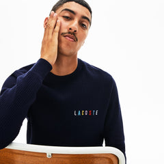 Crewneck Embroidered Cotton Blend Sweater | Lacoste Mens