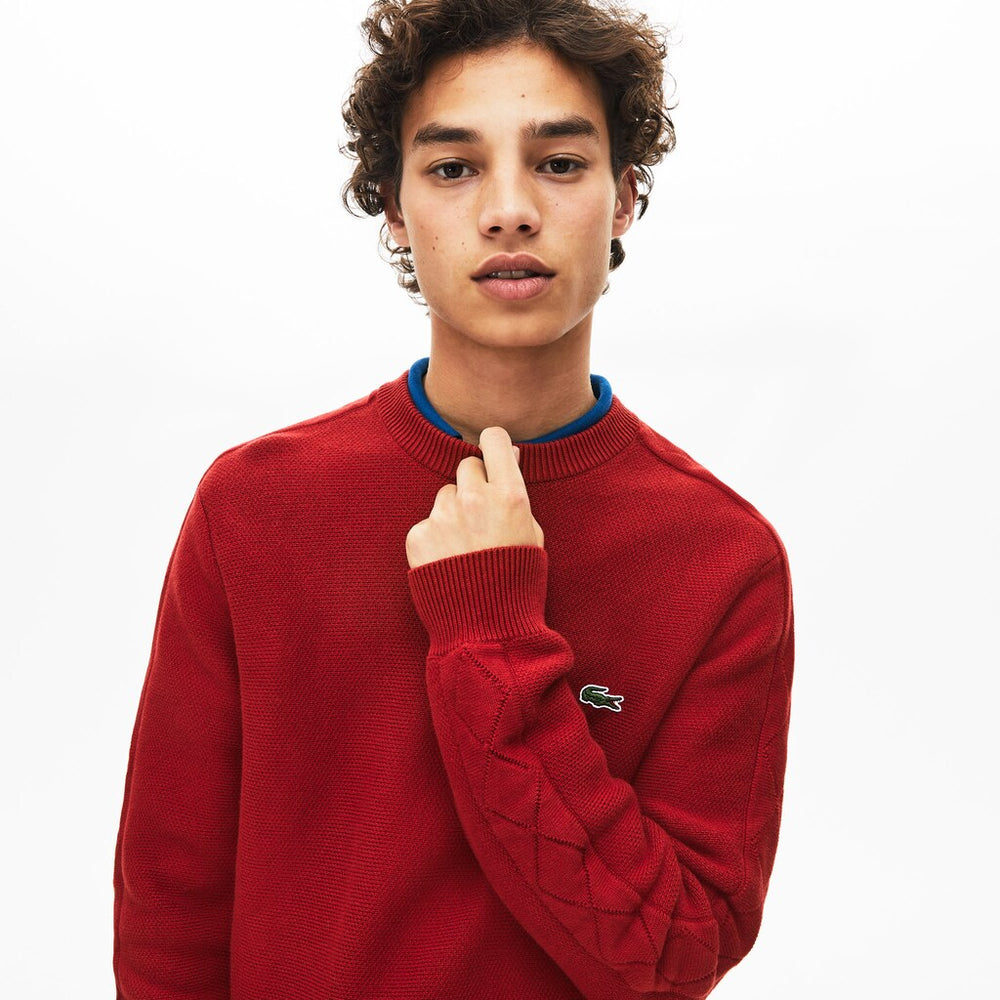 Crewneck Quilted-Sleeve Cotton Piqué Sweater | Lacoste Mens