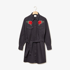 Wo LIVE Rose-Embroidered Cotton Shirtdress | Lacoste Womens