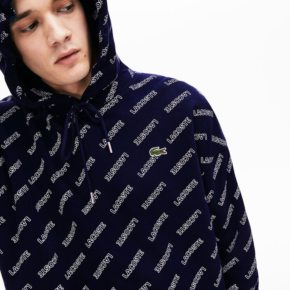 LIVE Hooded Signature Print Fleece Sweatshirt | Lacoste Mens