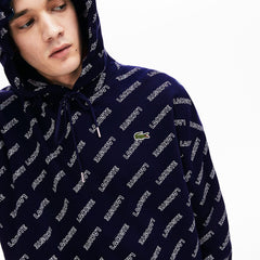 LIVE Hooded Signature Print Fleece Sweatshirt | Lacoste Mens
