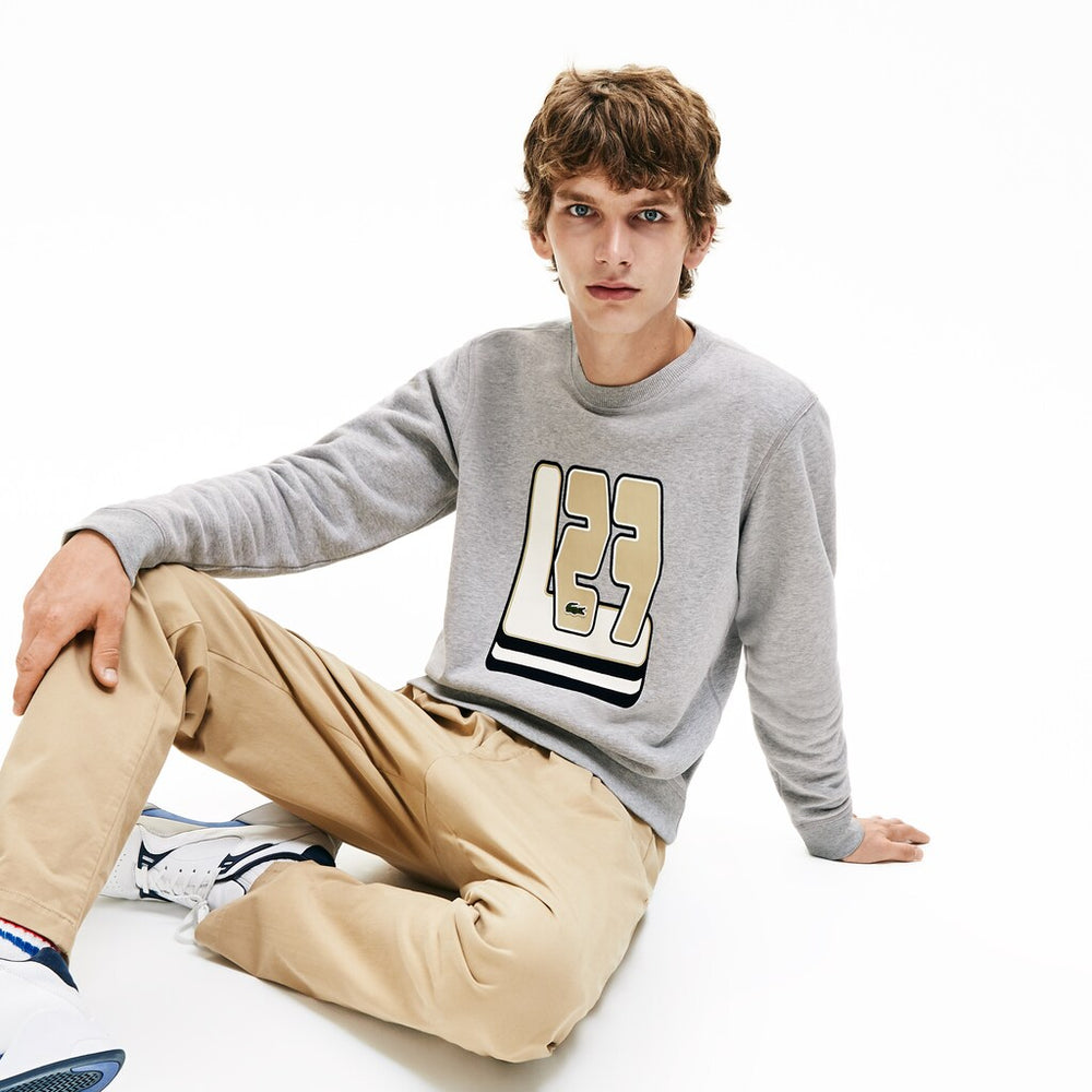 Crewneck L27-Print Cotton Blend Sweatshirt | Lacoste Mens