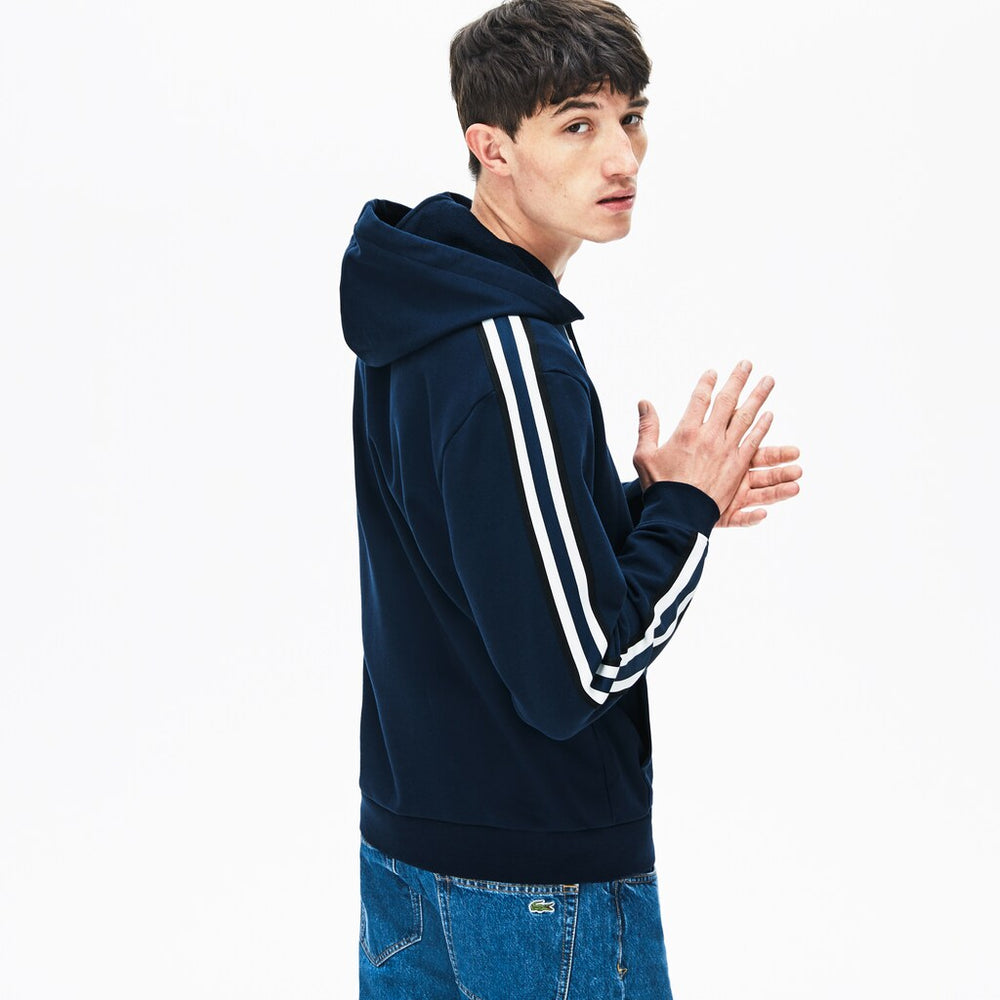 Striped-Sleeve Hooded Zip Fleece Sweatshirt | Lacoste Mens
