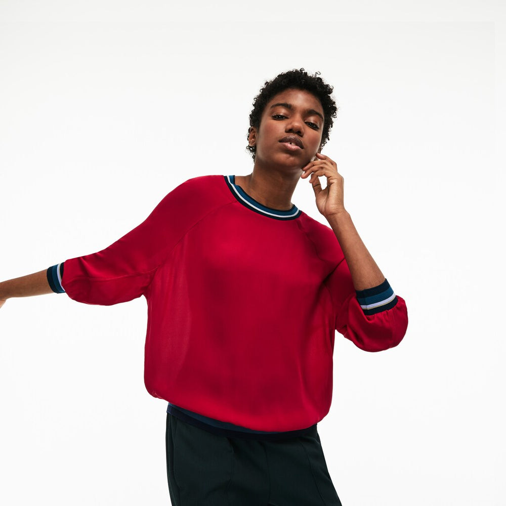 Wo Contrast Accents Silk Crepe Top | Lacoste Womens