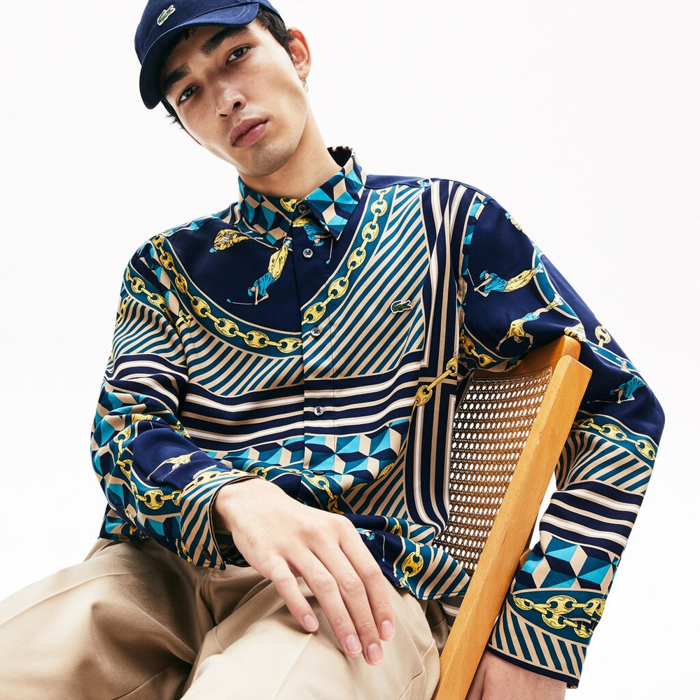 LIVE Relaxed Fit Scarf-Print Shirt | Lacoste Mens