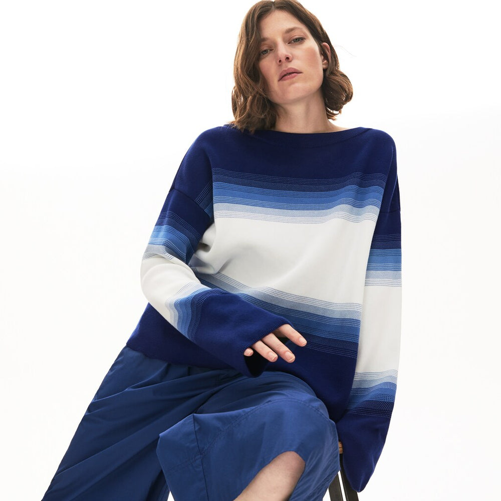 Wo Made in France Organic Loose Fit Ombré-Stripe Sweater | Lacoste Womens