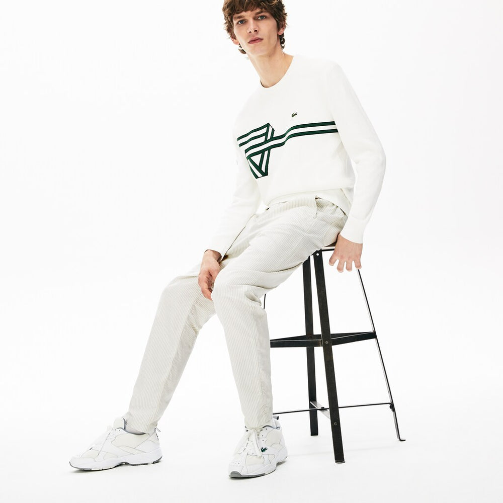 Fine Striped Cotton- Linen Chinos | Lacoste Mens