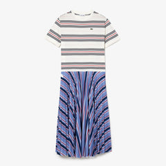 Wo Dissimilar Striped Pleated Jersey T-shirt Dress | Lacoste Womens