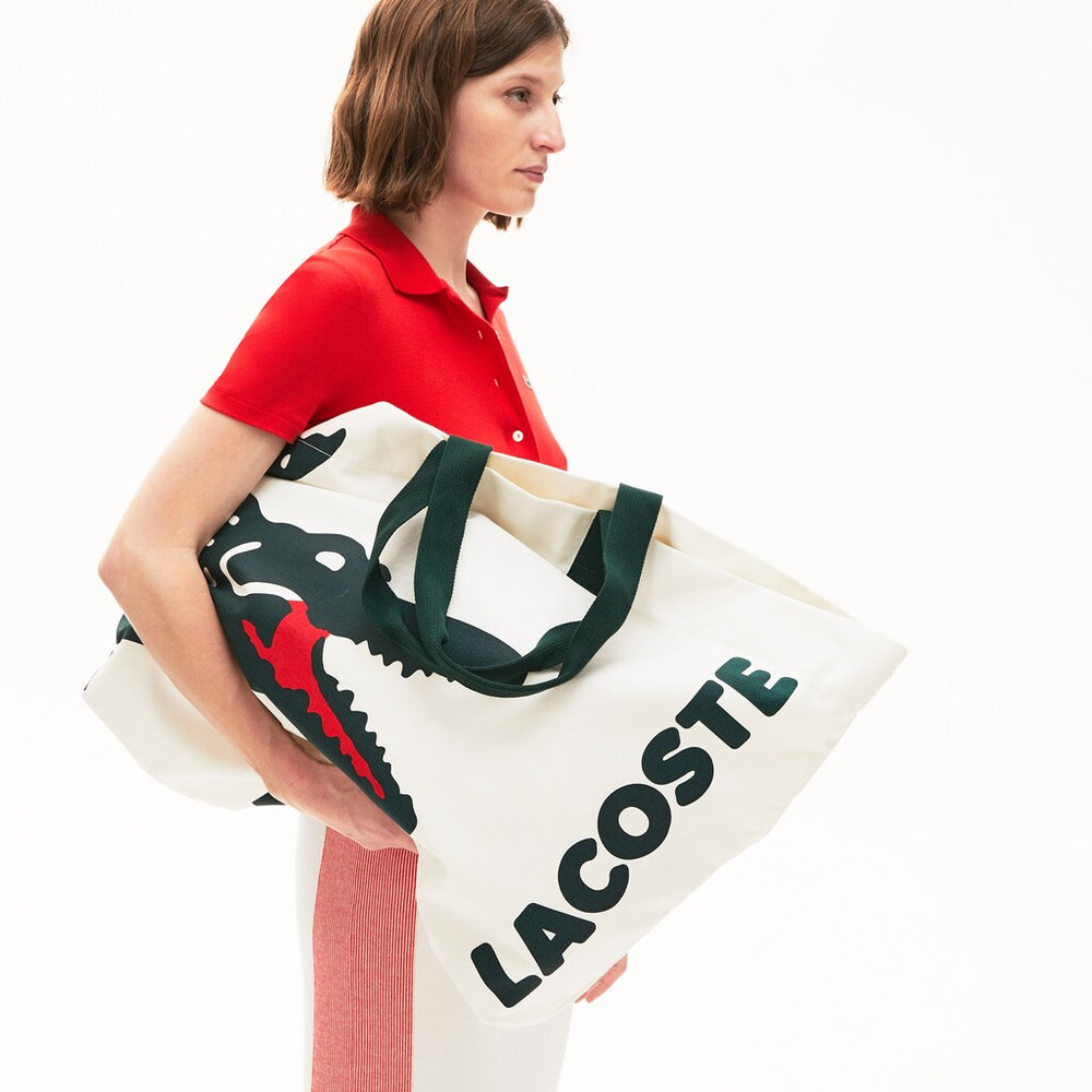Wo Oversized Crocodile Print Cotton Large Tote | Lacoste Womens
