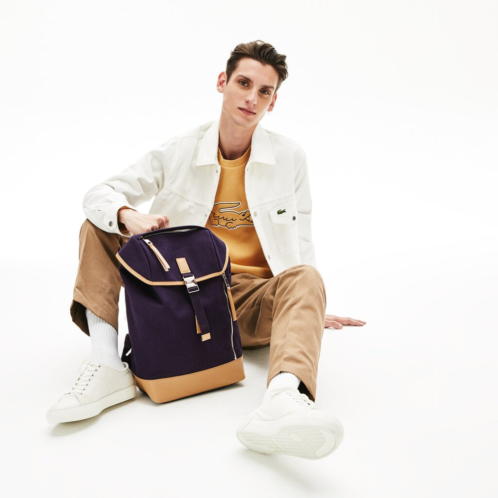 Leather Finishes Cotton Flap Backpack | Lacoste Mens