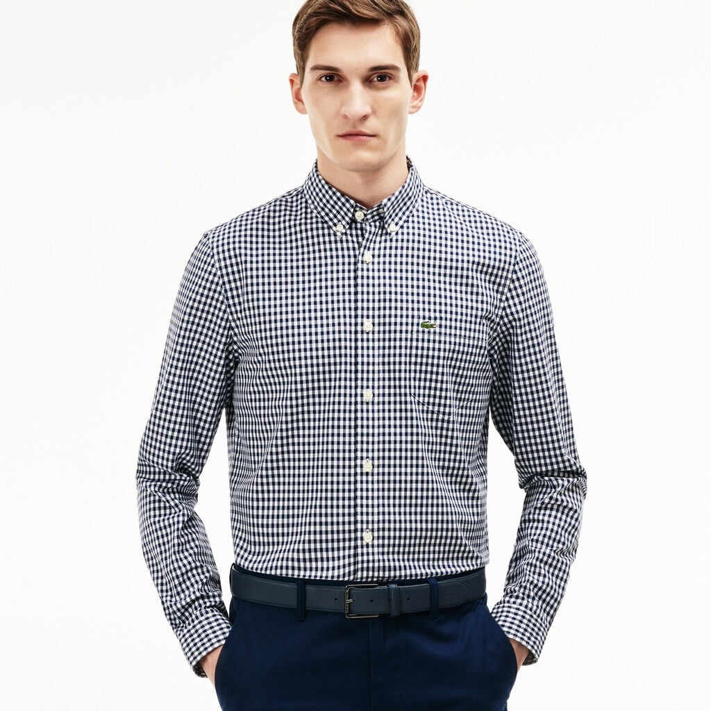 Regular Fit Mini Check Poplin Shirt | Lacoste Mens