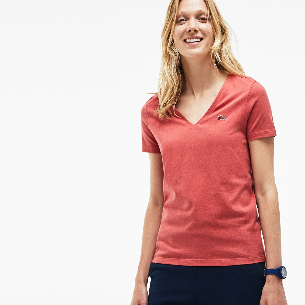 Wo  Slim Fit V-Neck Cotton Jersey T-shirt | Lacoste Womens