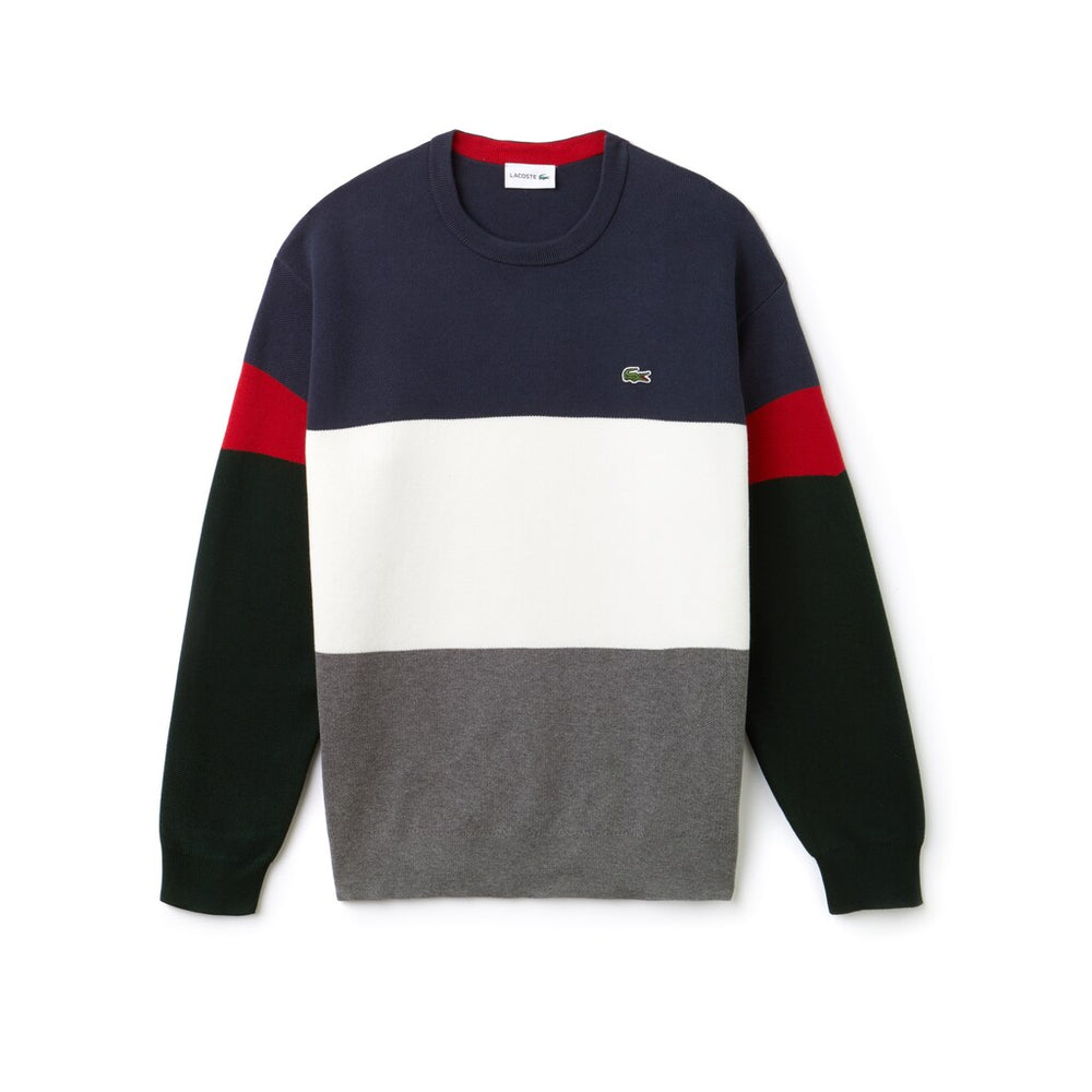 Crew Neck Colorblock Flat Ribbed Cotton Sweater | Lacoste Mens