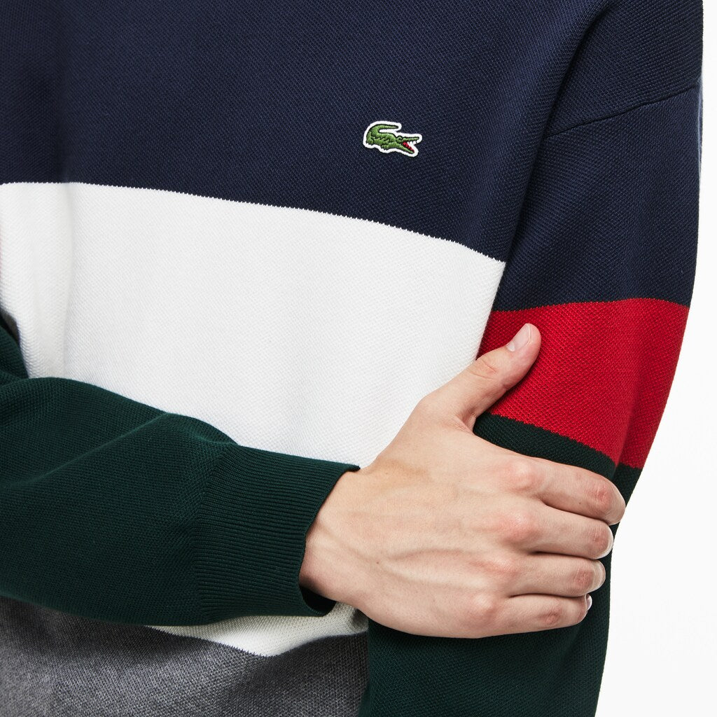 Crew Neck Colorblock Flat Ribbed Cotton Sweater | Lacoste Mens