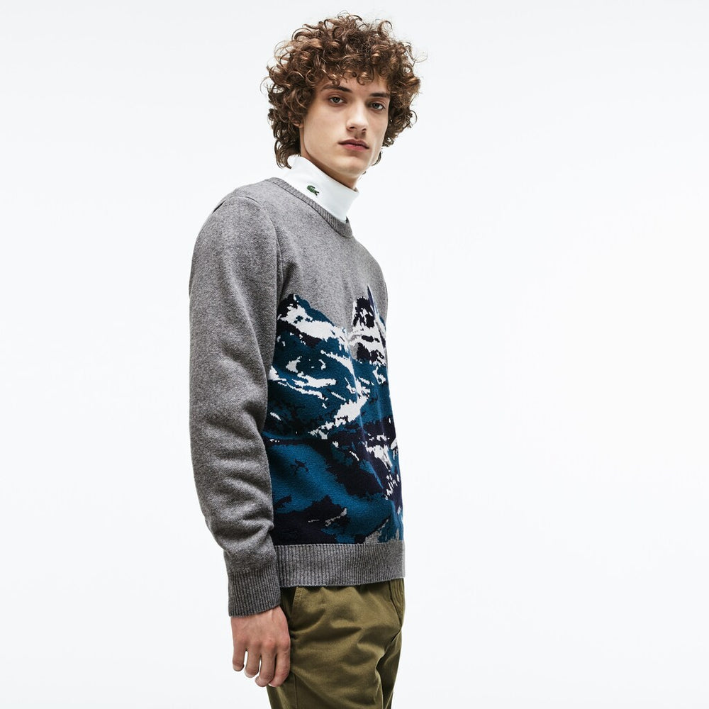 Crew Neck Alpine Print Wool And Cotton Jacquard Sweater | Lacoste Mens