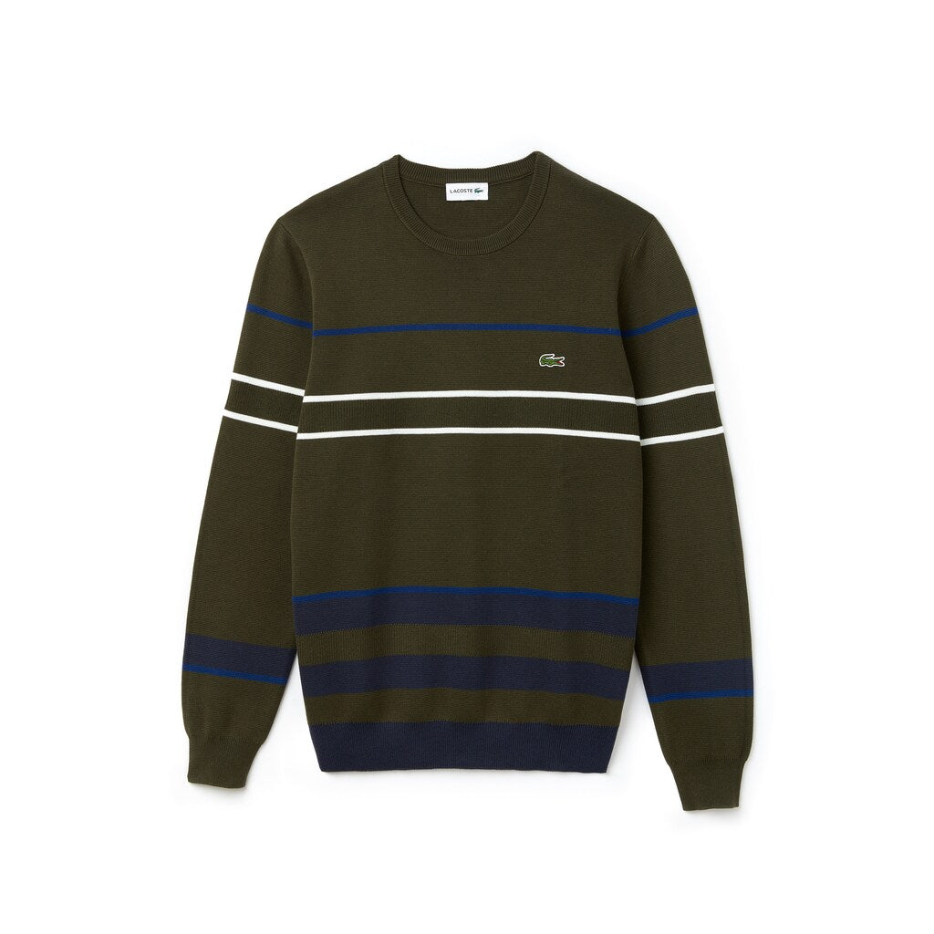 Crew Neck Multicolor Striped Milano Cotton Sweater | Lacoste Mens