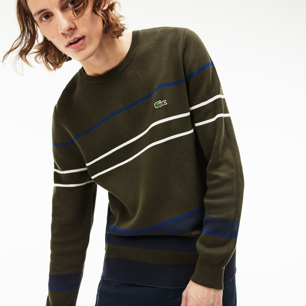 Crew Neck Multicolor Striped Milano Cotton Sweater | Lacoste Mens