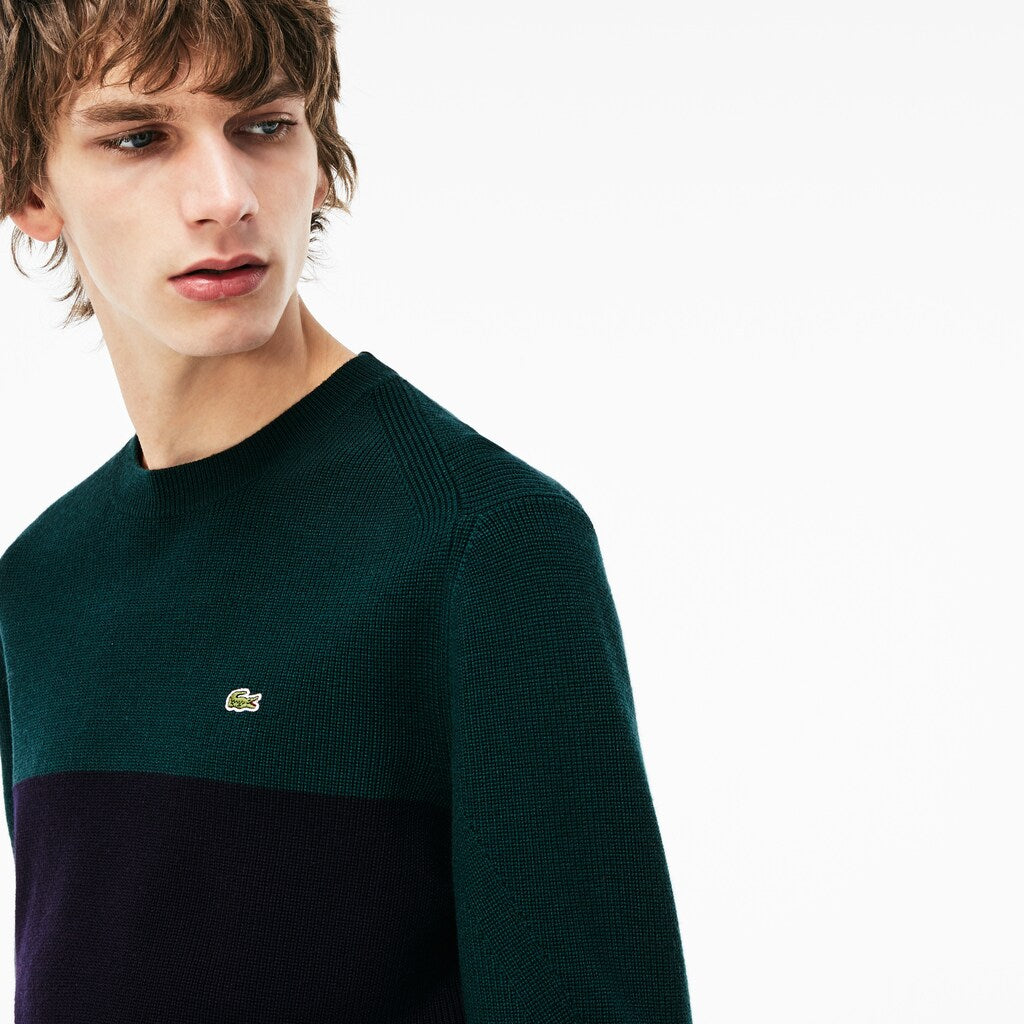Crew Neck Ribbed Wool Sweater | Lacoste Mens