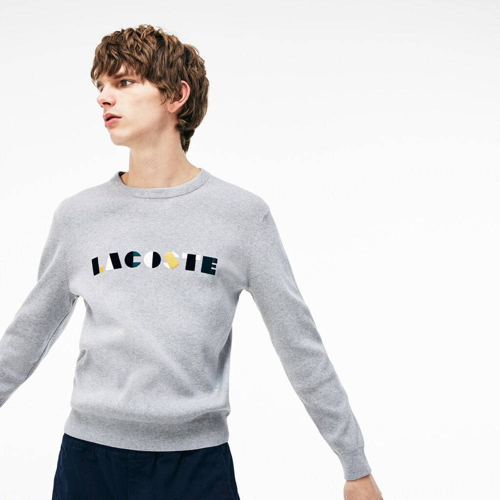 Crew Neck Lettering Ribbed Pima Cotton Sweater | Lacoste Mens