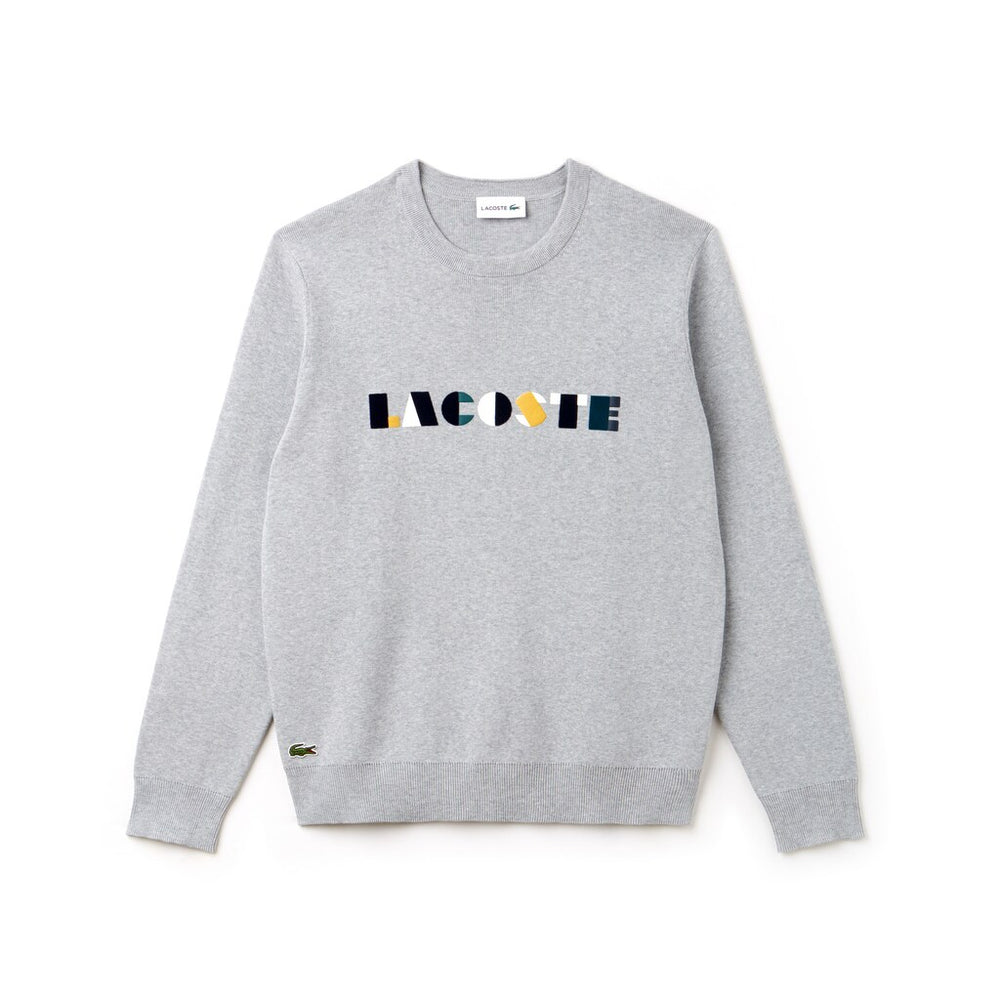 Crew Neck Lettering Ribbed Pima Cotton Sweater | Lacoste Mens