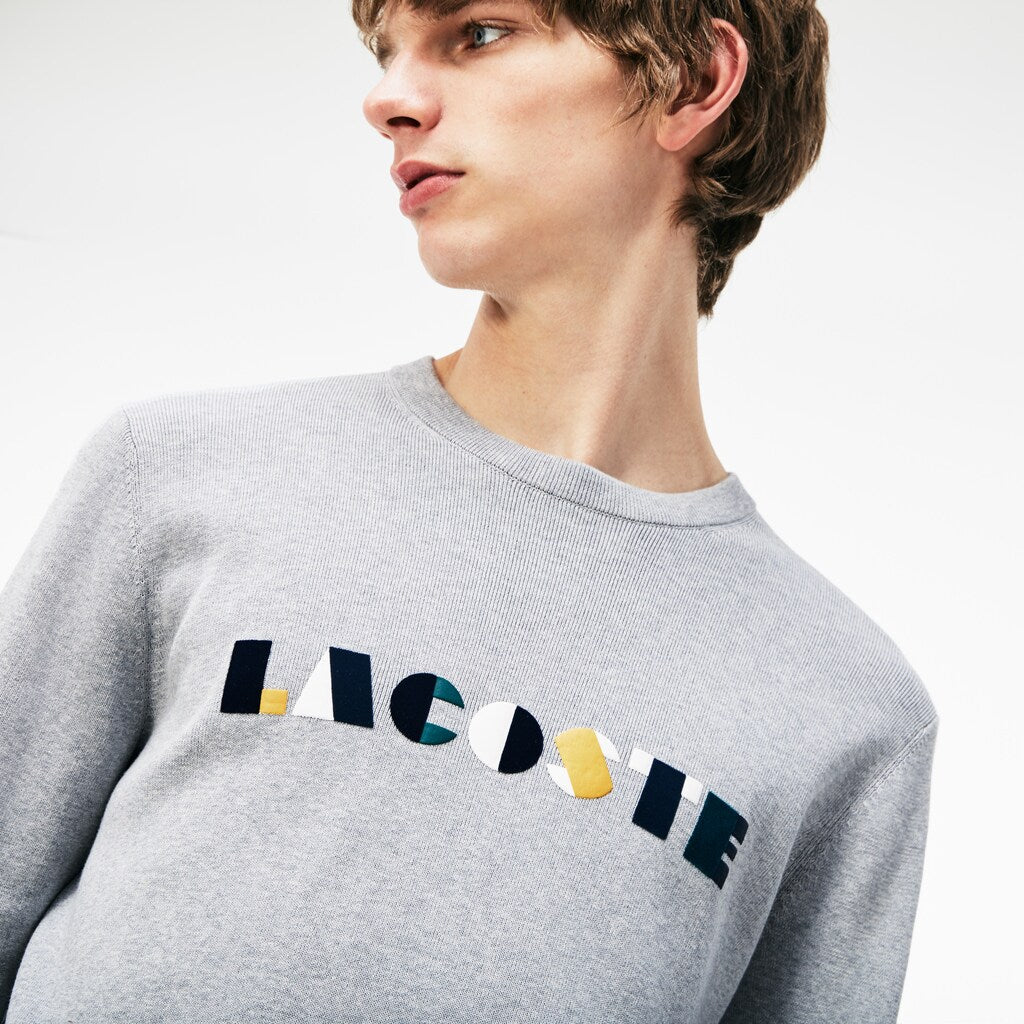 Crew Neck Lettering Ribbed Pima Cotton Sweater | Lacoste Mens