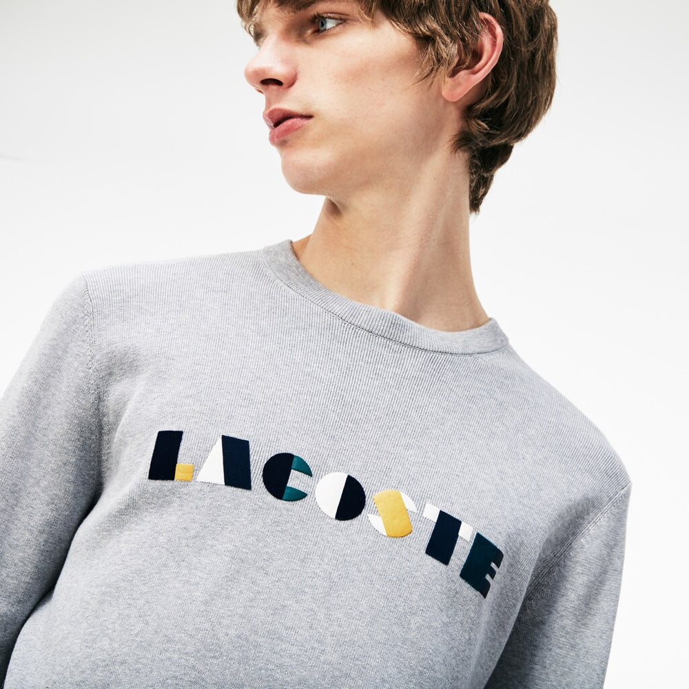 Crew Neck Lettering Ribbed Pima Cotton Sweater | Lacoste Mens