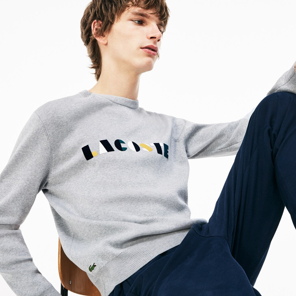 Crew Neck Lettering Ribbed Pima Cotton Sweater | Lacoste Mens