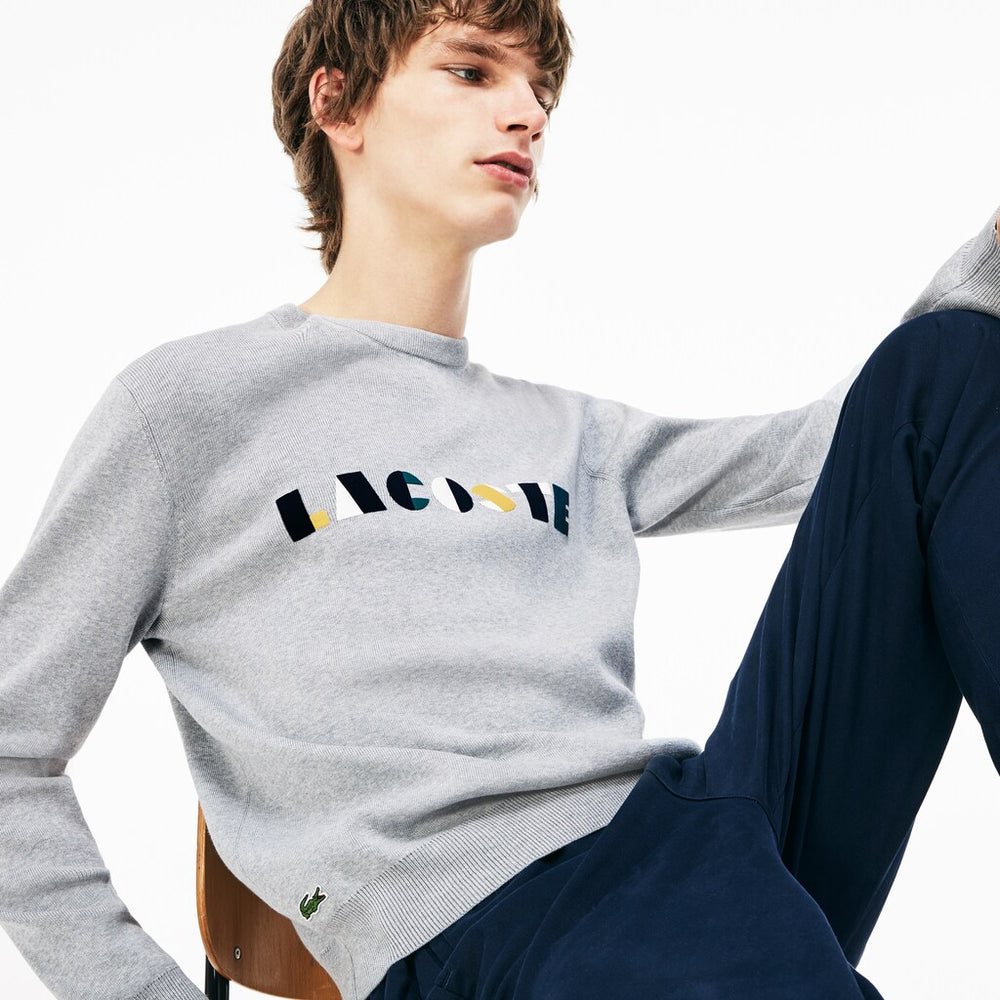 Crew Neck Lettering Ribbed Pima Cotton Sweater | Lacoste Mens