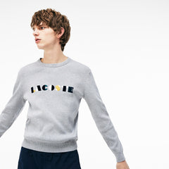 Crew Neck Lettering Ribbed Pima Cotton Sweater | Lacoste Mens