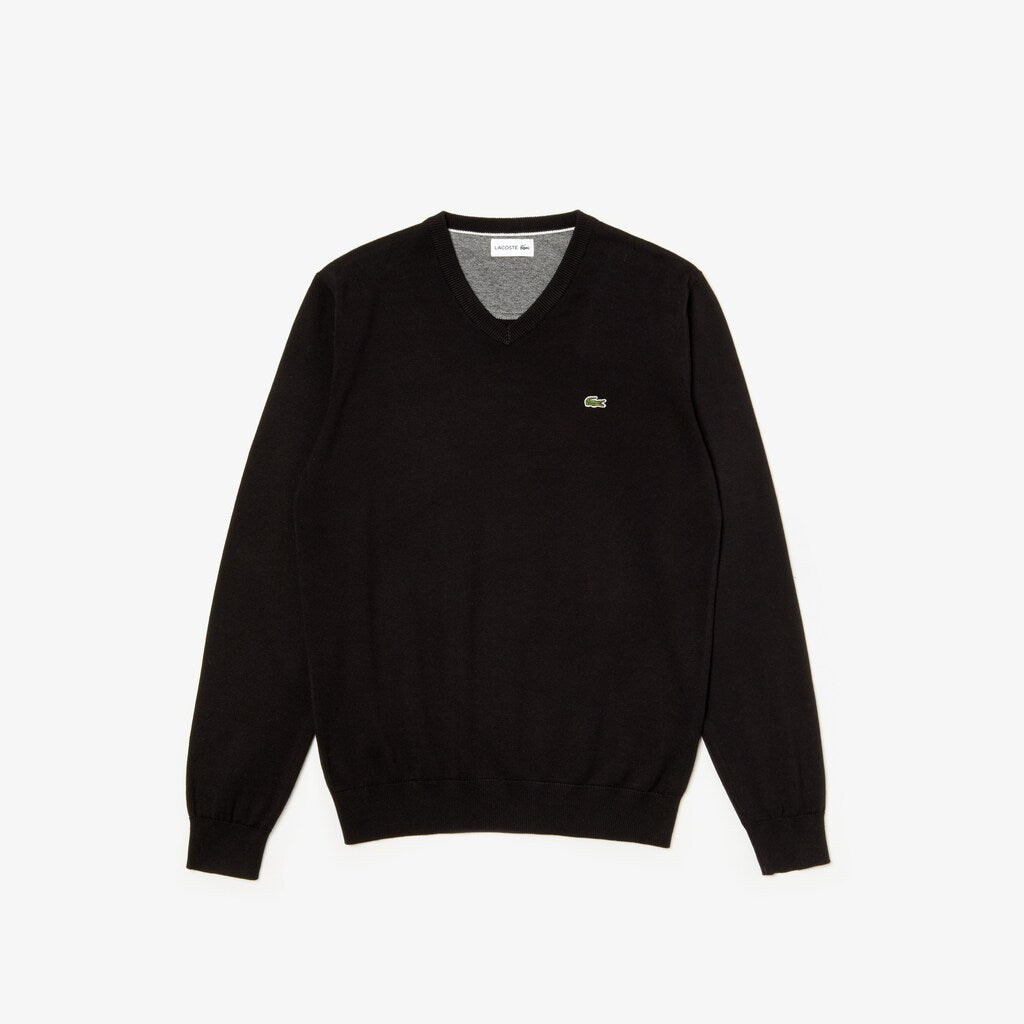 V-neck Caviar Piqué Accent Cotton Jersey Sweater | Lacoste Mens