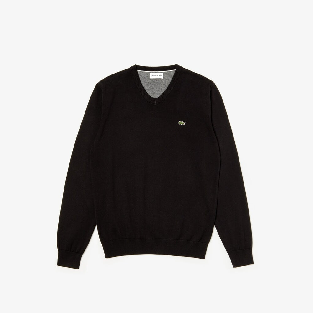 V-neck Caviar Piqué Accent Cotton Jersey Sweater | Lacoste Mens