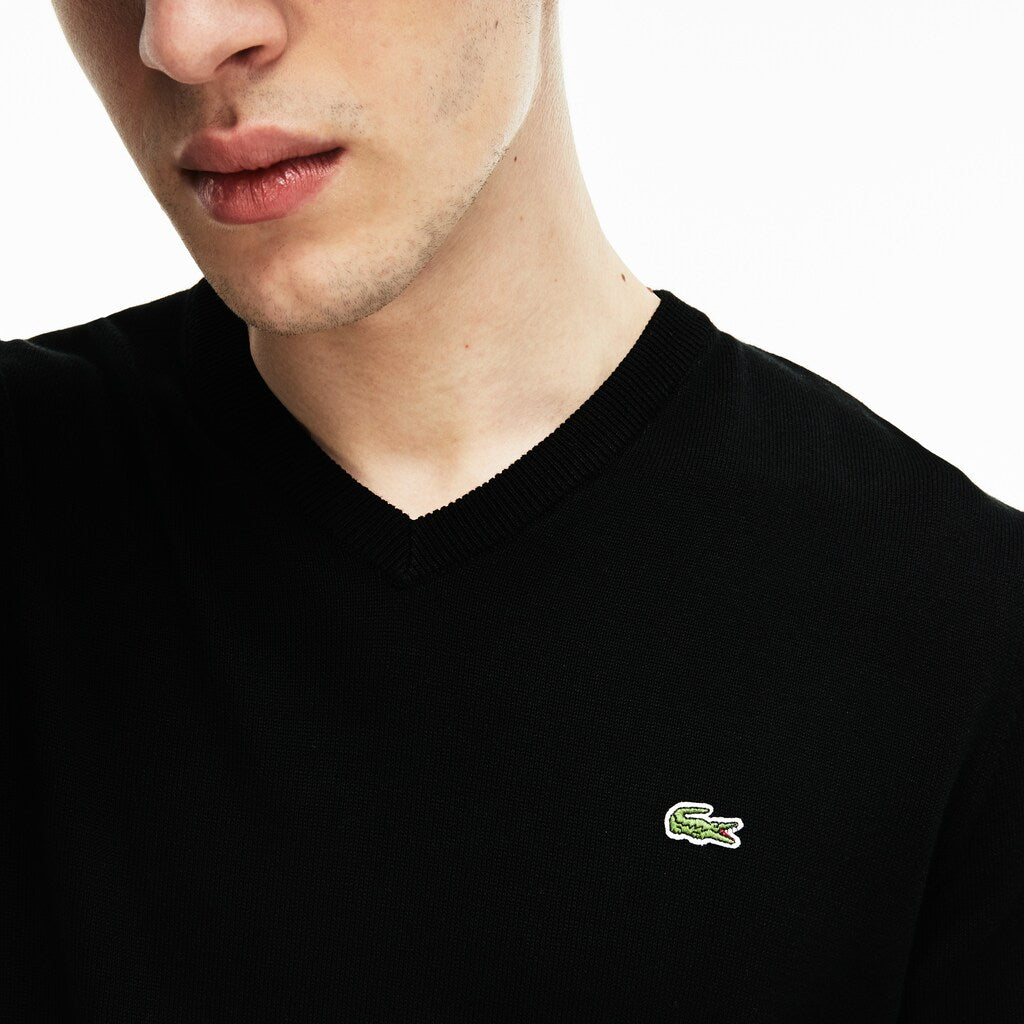 V-neck Caviar Piqué Accent Cotton Jersey Sweater | Lacoste Mens