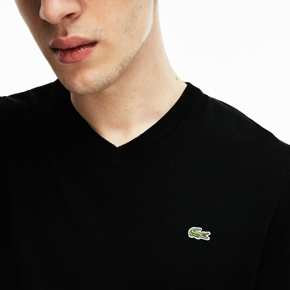 V-neck Caviar Piqué Accent Cotton Jersey Sweater | Lacoste Mens