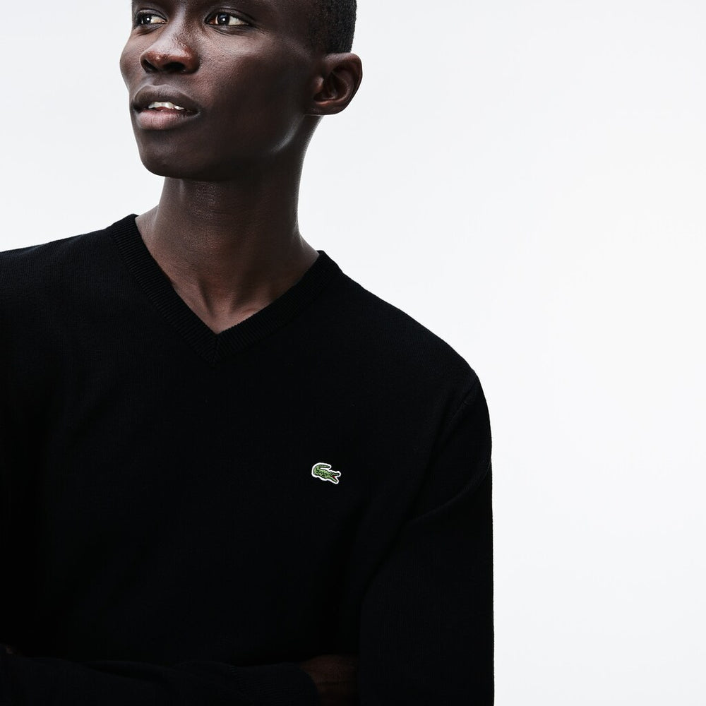 V-neck Caviar Piqué Accent Cotton Jersey Sweater | Lacoste Mens