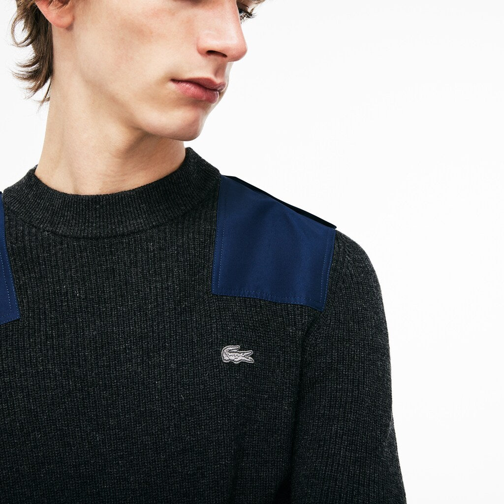 Crew Neck Colorblock Ribbed Wool And Cotton Sweater | Lacoste Mens