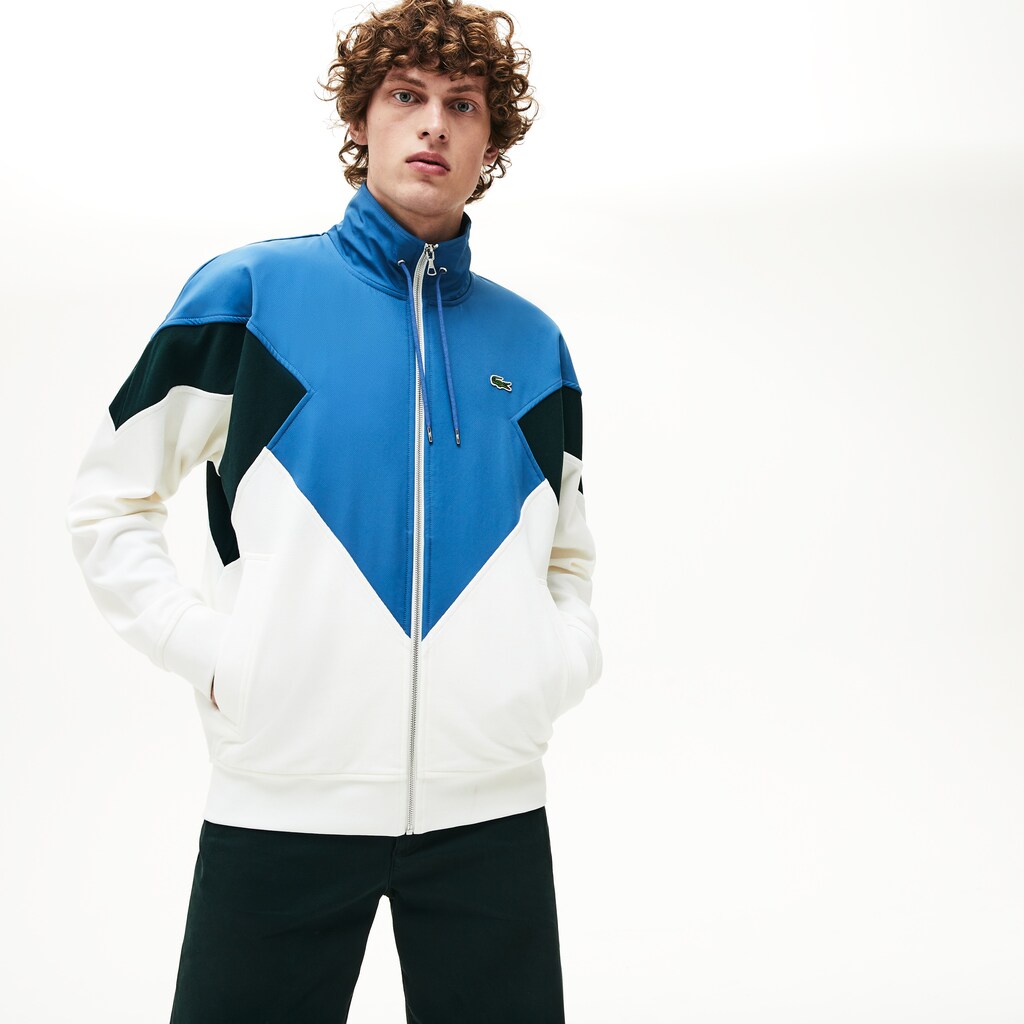 Standup Collar Color-Blocked Cotton Fleece Jacket | Lacoste Mens