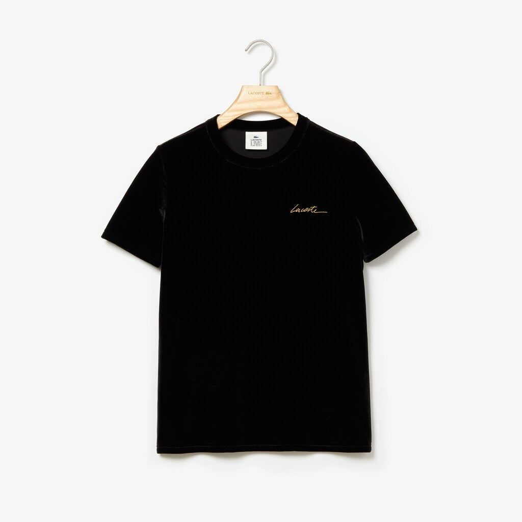 Wo  LIVE Crewneck Golden Signature Velvet T-Shirt | Lacoste Womens