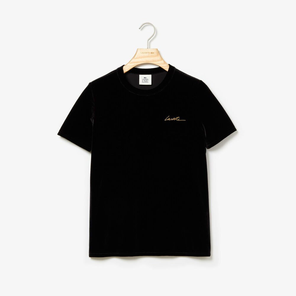 Wo  LIVE Crewneck Golden Signature Velvet T-Shirt | Lacoste Womens