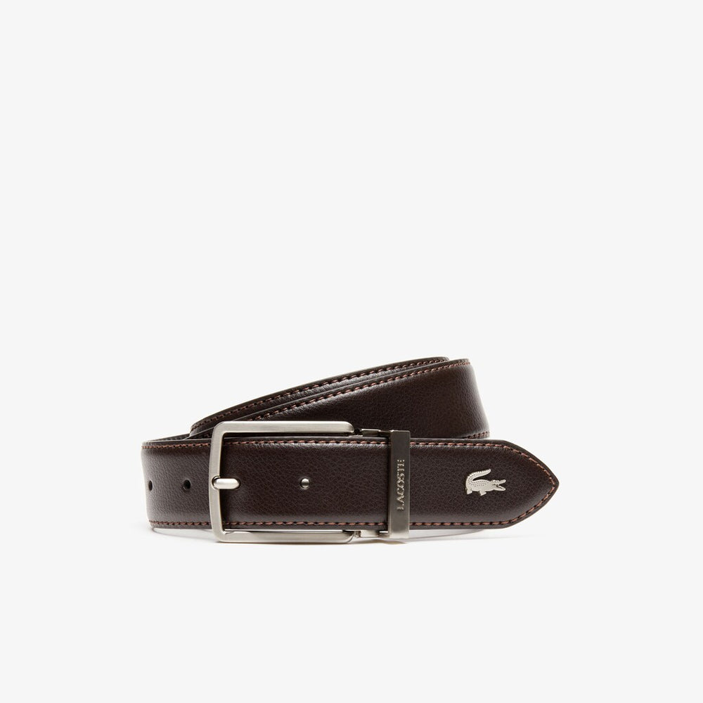 Engraved-Buckle Grained Leather Belt | Lacoste Mens
