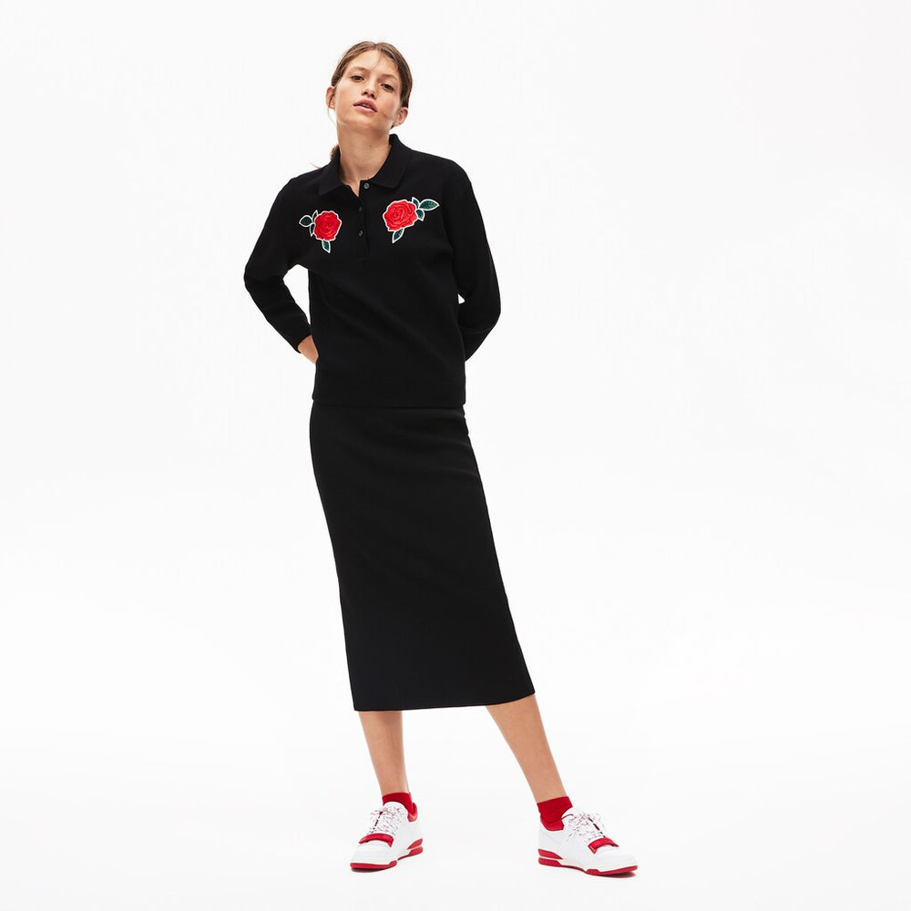 Wo  LIVE Rose-Embroidered Cropped Sweater | Lacoste Womens